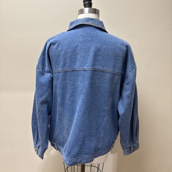 Vintage Together Denim Jacket L Floral Knit Appliqué Oversized 80s 90s Jean Coat - Picture 6 of 9